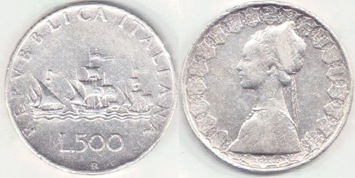 1958 Italy silver 500 Lire A004126